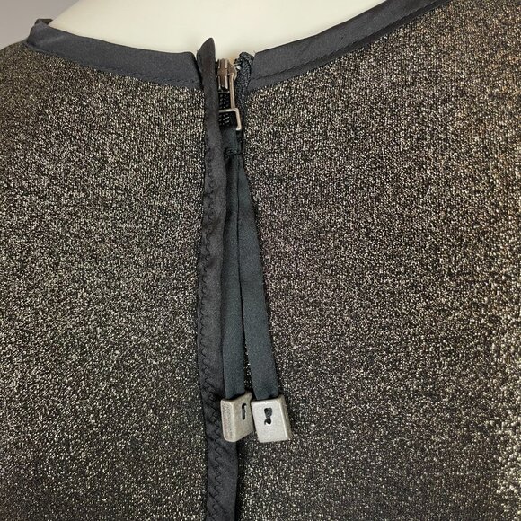 Ann Taylor Metallic Dress Gold Black Short Sleeve Gathered Sleeve Size‎ Medium - Picture 12 of 13